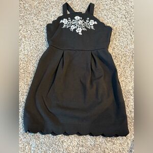 Janie and Jack Black Dress with White Floral Embroidery